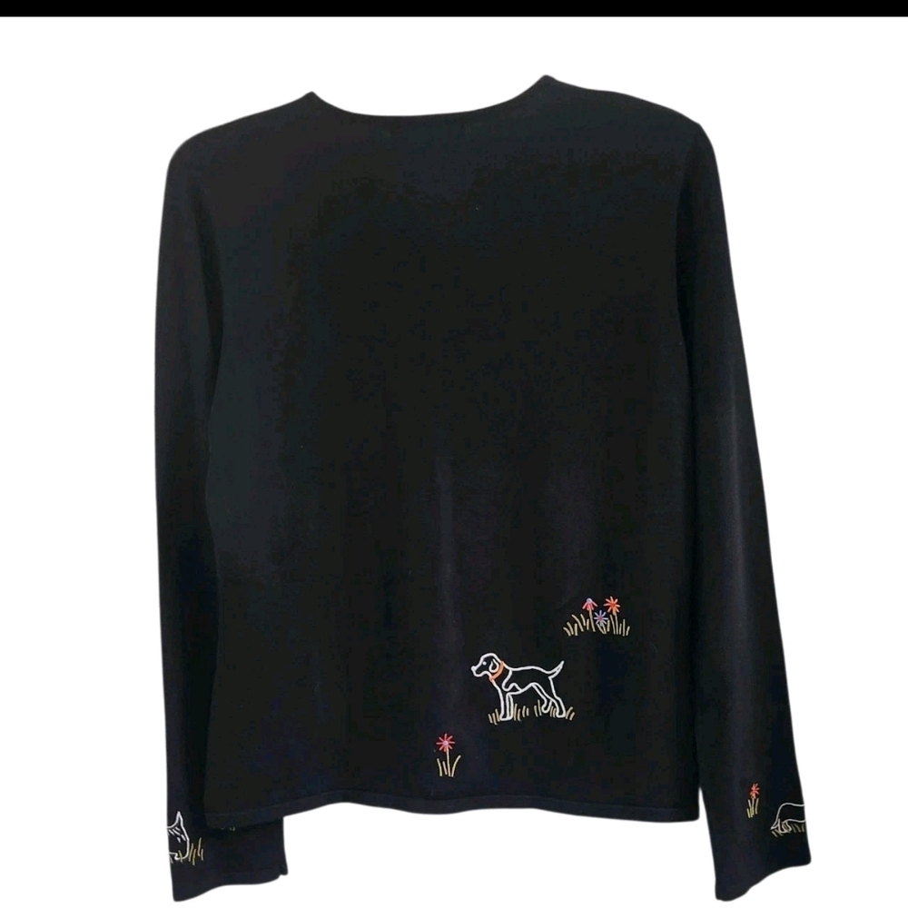 Northern Isles Black Embroidered Dog Theme Button Cardigan Sweater Womens Size M - Picture 6 of 10